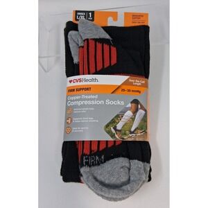 CVS Health Copper Compression Socks Firm 20-30 mmHg Black Red L/XL Over-the-Calf